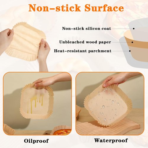 Air Fryer Liners 200 Pcs - Non-Stick, Oil-Absorbing Parchment Paper for Easy Cleanup | Fits 2-5QT Air Fryers