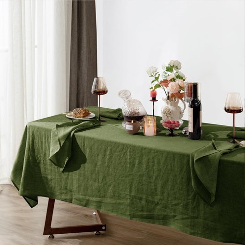 Talasily Linen Tablecloth 100% Pure Linen Table Cloth 60x120 Inches Rectangle Tablecloths Washable Cloths for Kitchen, Dining, Buffet Parties, Holidays, Picnic, Weddings and Restaurants-Green