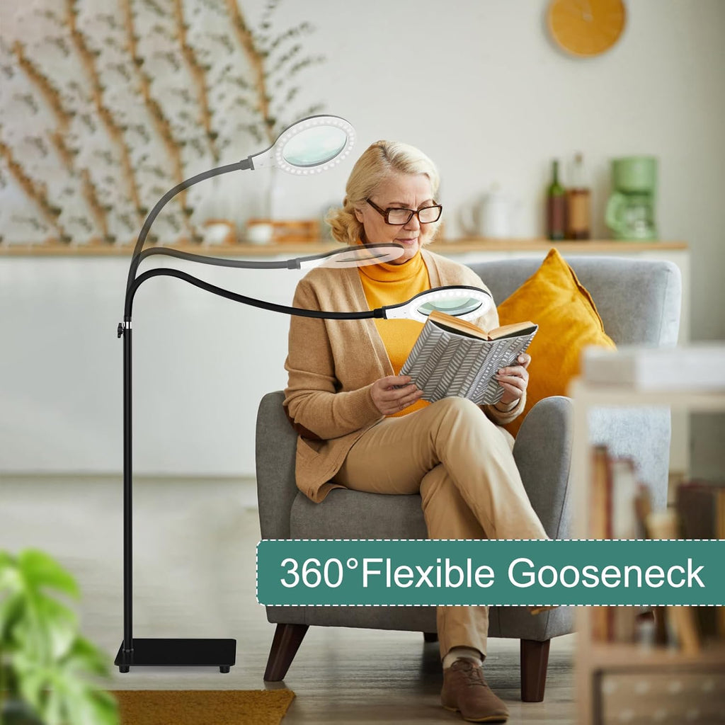 Magnifying Glass with Light - Hands-Free Flexible Gooseneck Lamp for Reading & Crafting