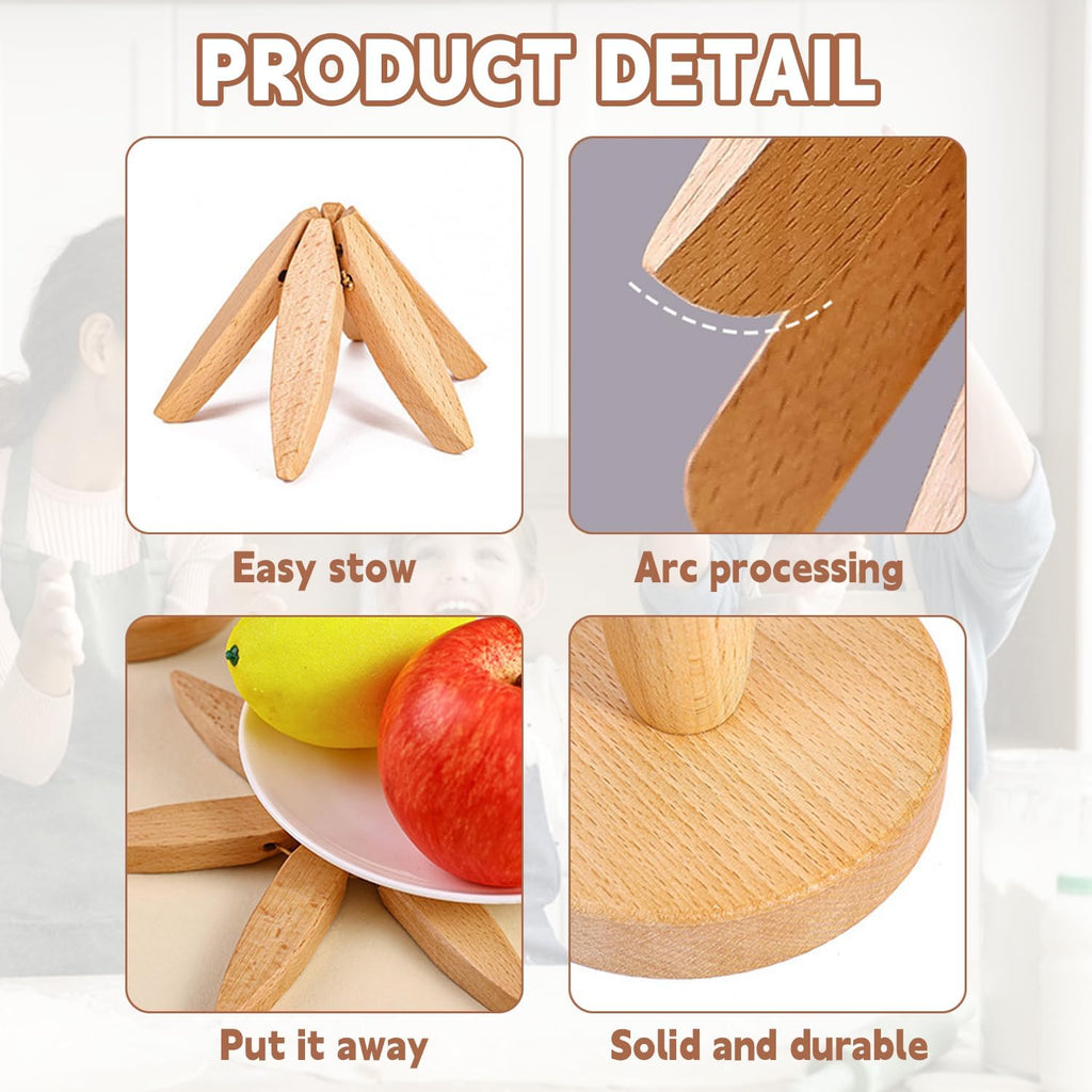 Walnut Wood Trivet Set by [Brand Name] - Tree Shape Design | 4 Trivets + Stand for Hot Dishes