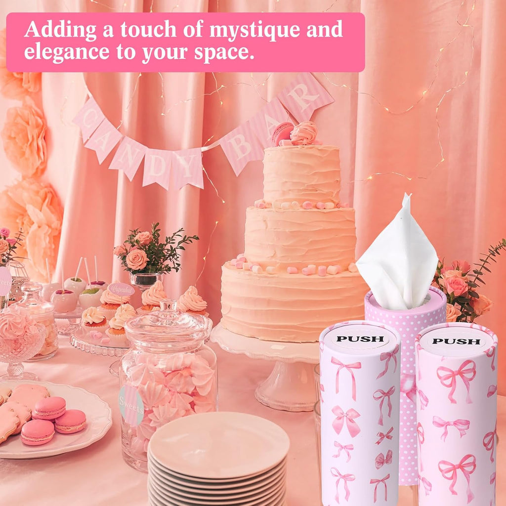 Outus 12 Pcs Bow Car Tissue Holders - 3 Ply Facial Tissue in Pink Ribbon Design | Travel & Party Use