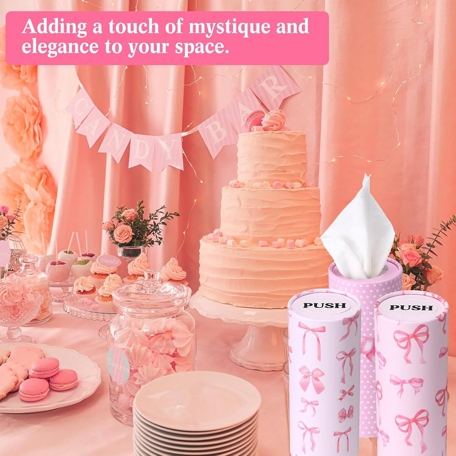 Outus 12 Pcs Bow Car Tissue Holders - 3 Ply Facial Tissue in Pink Ribbon Design | Travel & Party Use