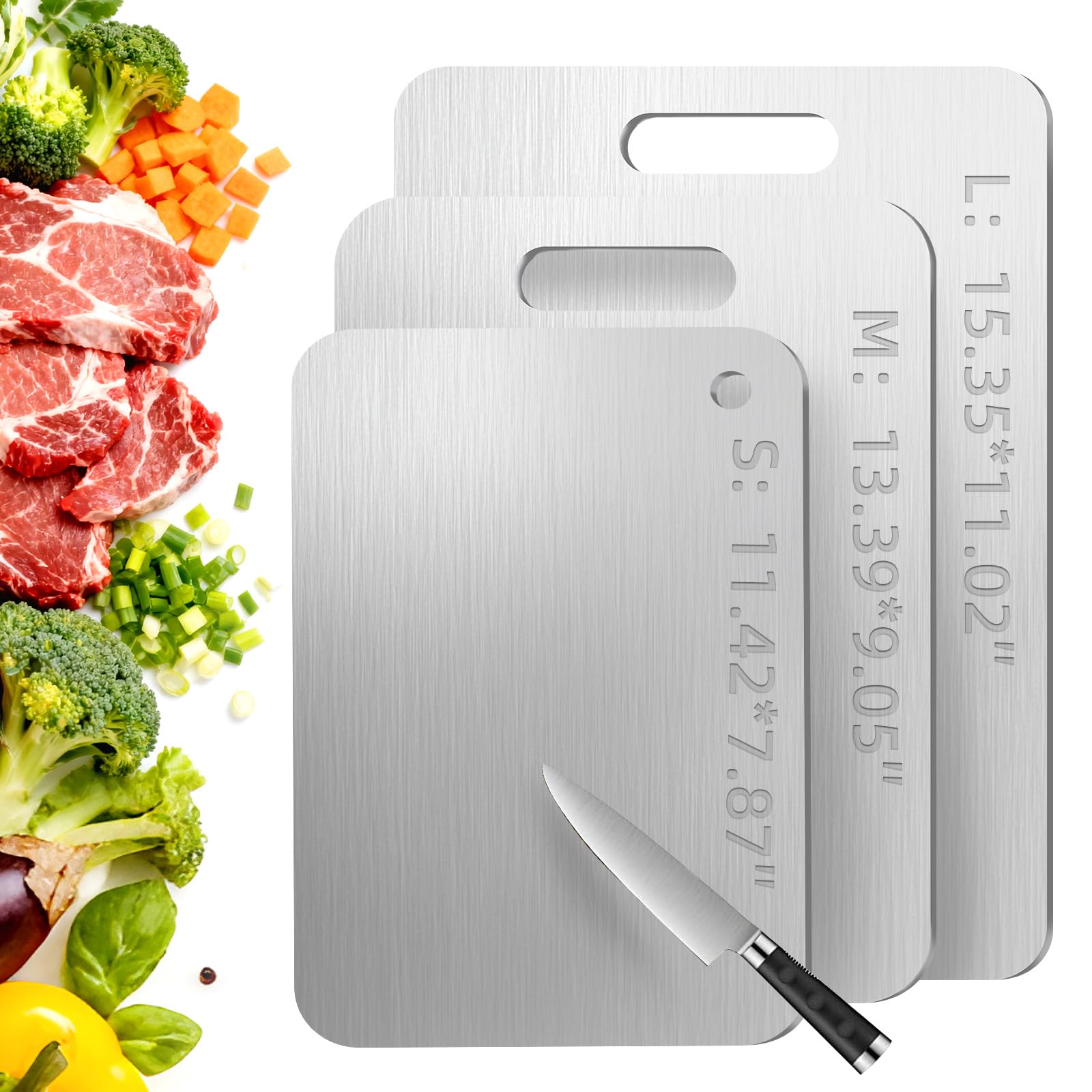 Tavano Titanium Cutting Board,100% Pure Titanium Cutting Boards for Kitchen,Double-side Available Cutting Board for Vegetables,Meat,Fruits,Easy to Store and Clean(S+M+L)