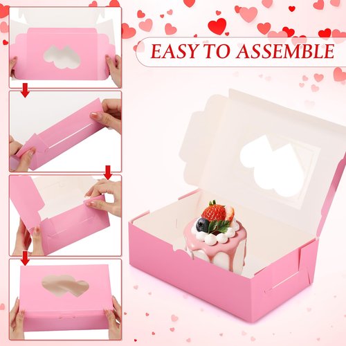 Tenceur 120 Pcs Valentine's Day Bakery Treat Boxes 9'' x 6'' x 3'' Large Cookie Boxes Bulk with Window Heart Shaped Gift Packaging Valentine Treat Containers for Pastry Cupcake Candy Dessert Party