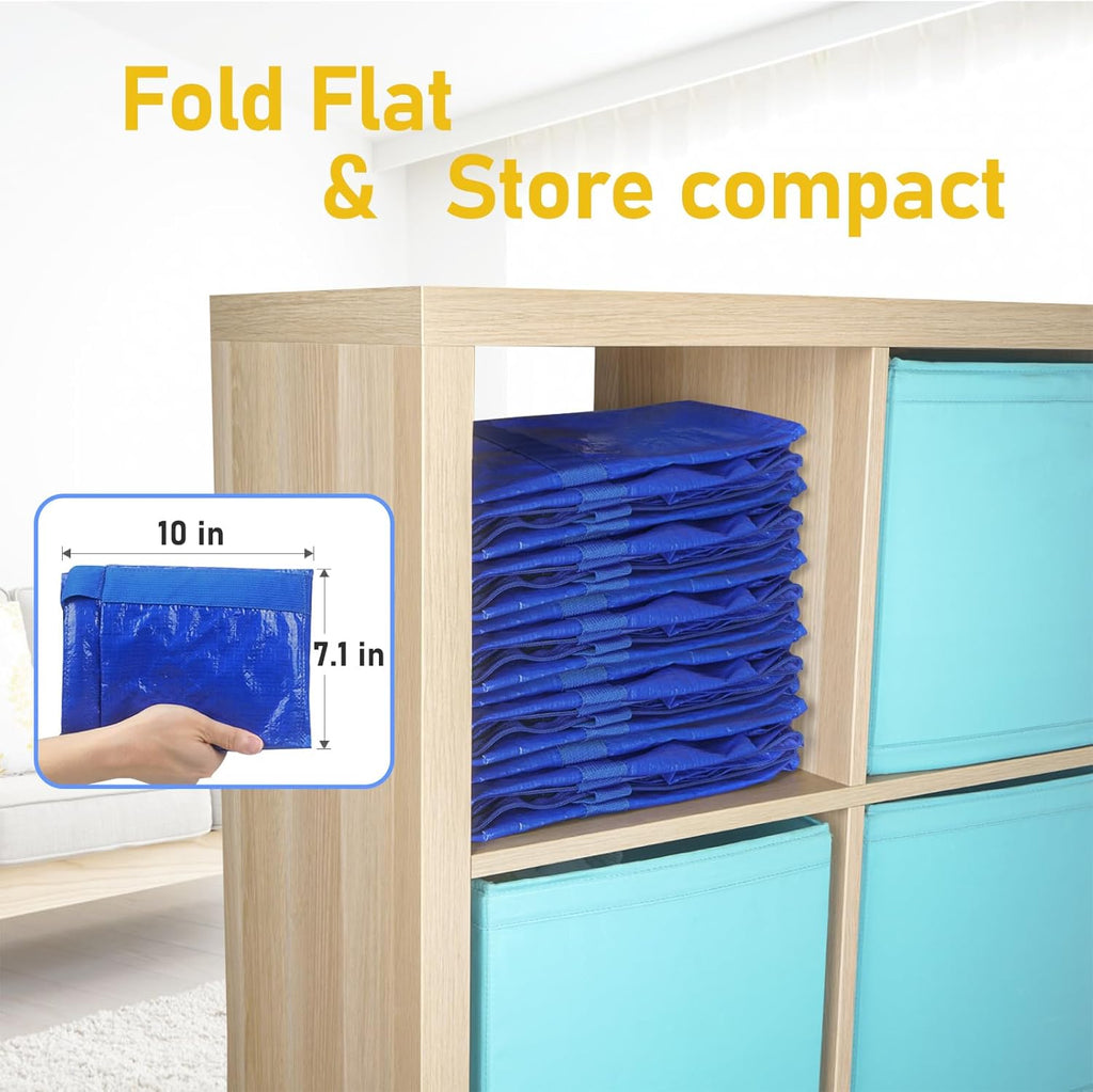 TICONN Extra Large Heavy-Duty Moving Bags - Durable Storage with Zippers & Handles | 8 Pack, Blue