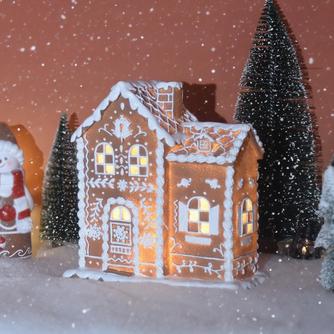 Sheaifun Gingerbread House Decor - LED Illuminated Indoor Christmas Decoration | 9x5x10.2 Inch