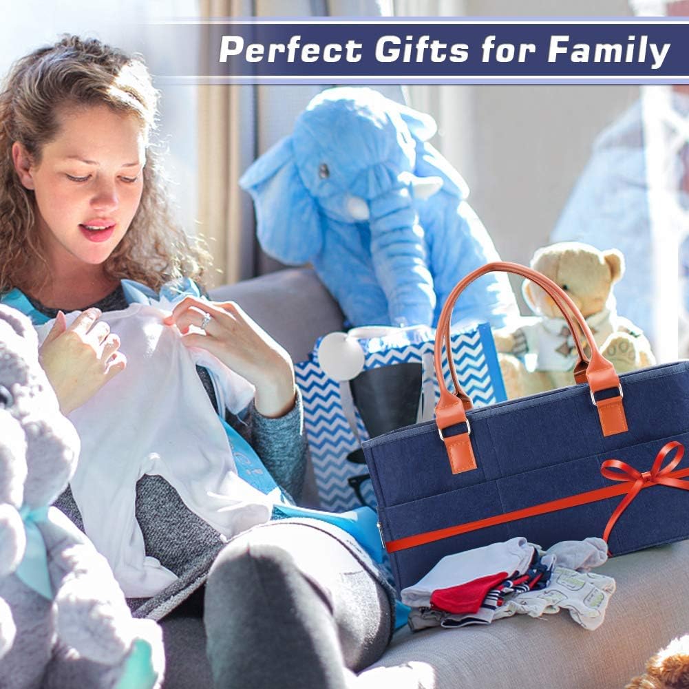 Marhynchus Large Portable Nappy Storage Basket - Felt Fabric Baby Diaper Caddy with Detachable Divider | Navy for Nursery & Travel