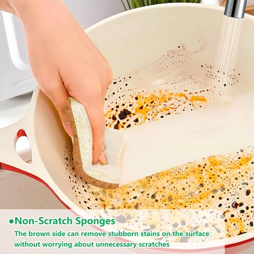HileSwan Natural Kitchen Sponges, 12 Pack Non-Scratch Scrubber, Biodegradable Compostable Sisal Cellulose Dish Scrub Sponges, Household Cleaning Sponges for Dishes