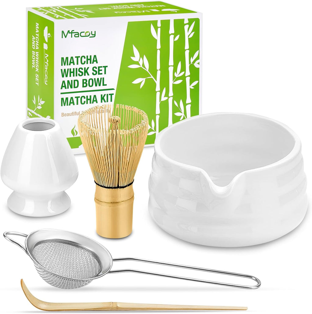 Skiennix Matcha Whisk Set - 5-Piece Japanese Tea Kit with Bowl, Bamboo Whisk & Sifter