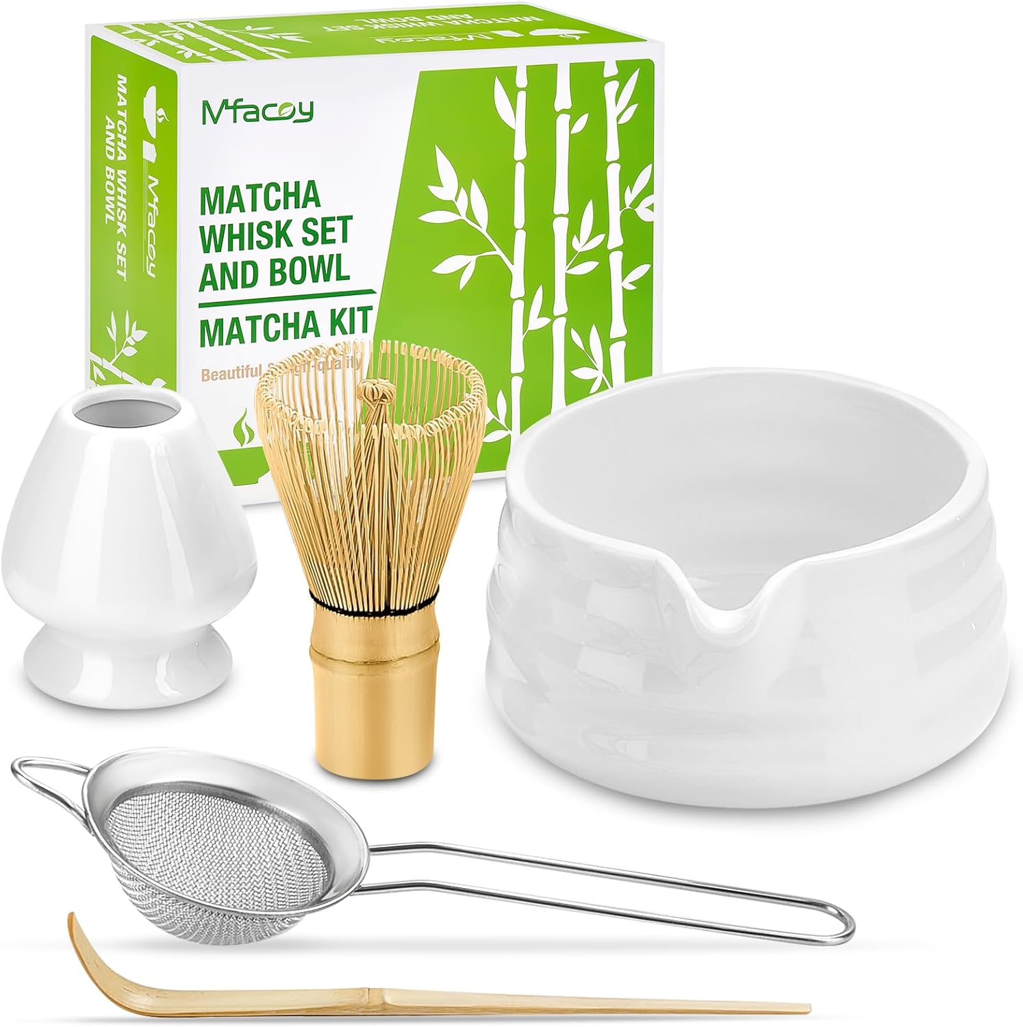 Skiennix Matcha Whisk Set - 5-Piece Japanese Tea Kit with Bowl, Bamboo Whisk & Sifter