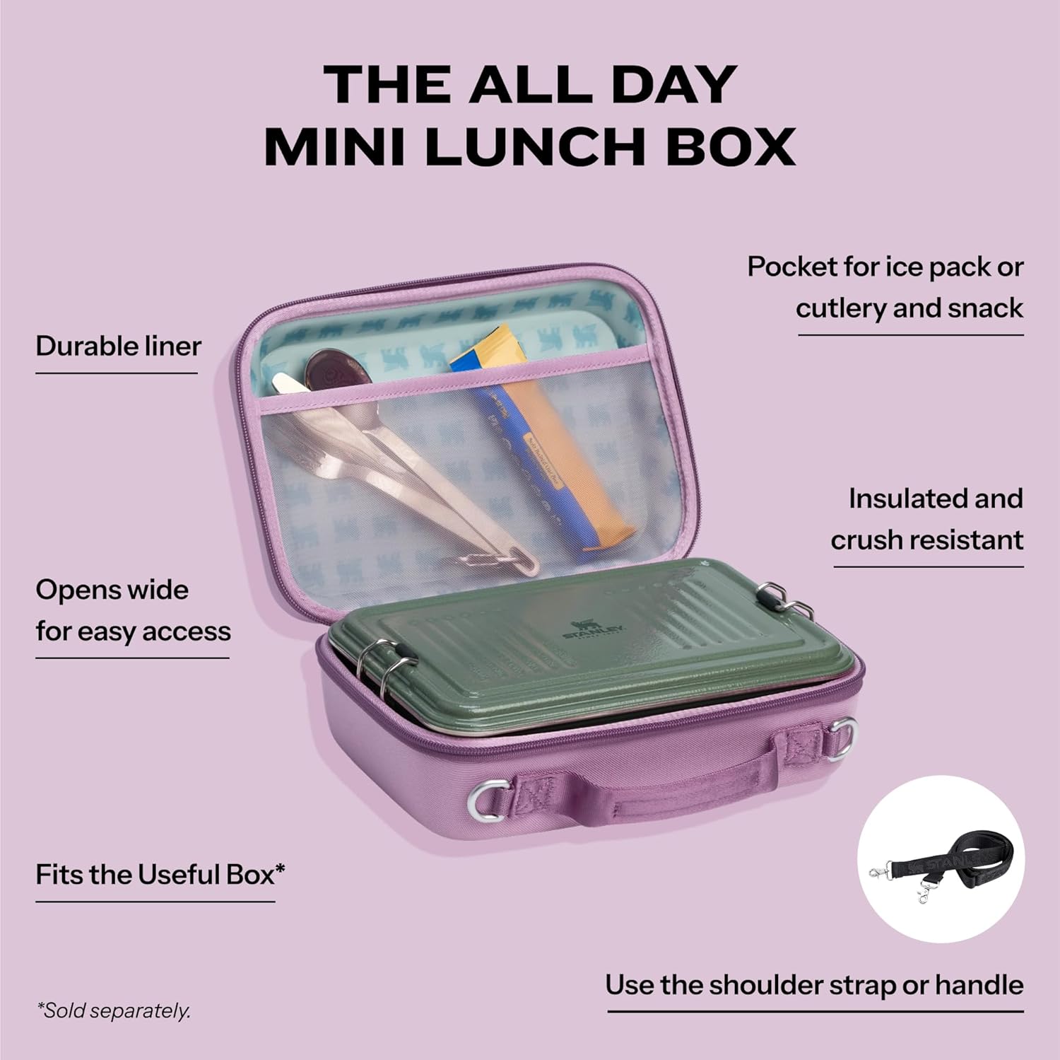 STANLEY Mini Lunch Box - 4.2-Quart EVA Insulated Bag | Crush Resistant | Adjustable Strap | BPA-Free | Lilac
