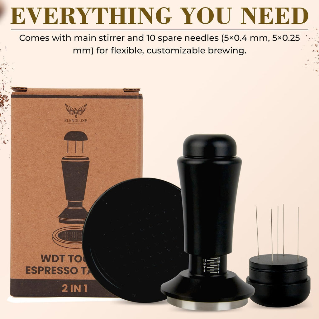 2-in-1 Espresso Tamper & WDT Stirrer Tool – 53mm Coffee Tamper with 10 Extra Needles (0.25mm & 0.4mm) – Stainless Steel Dual Sided Distributor for Even Extraction & Barista Quality Espresso (53 mm)
