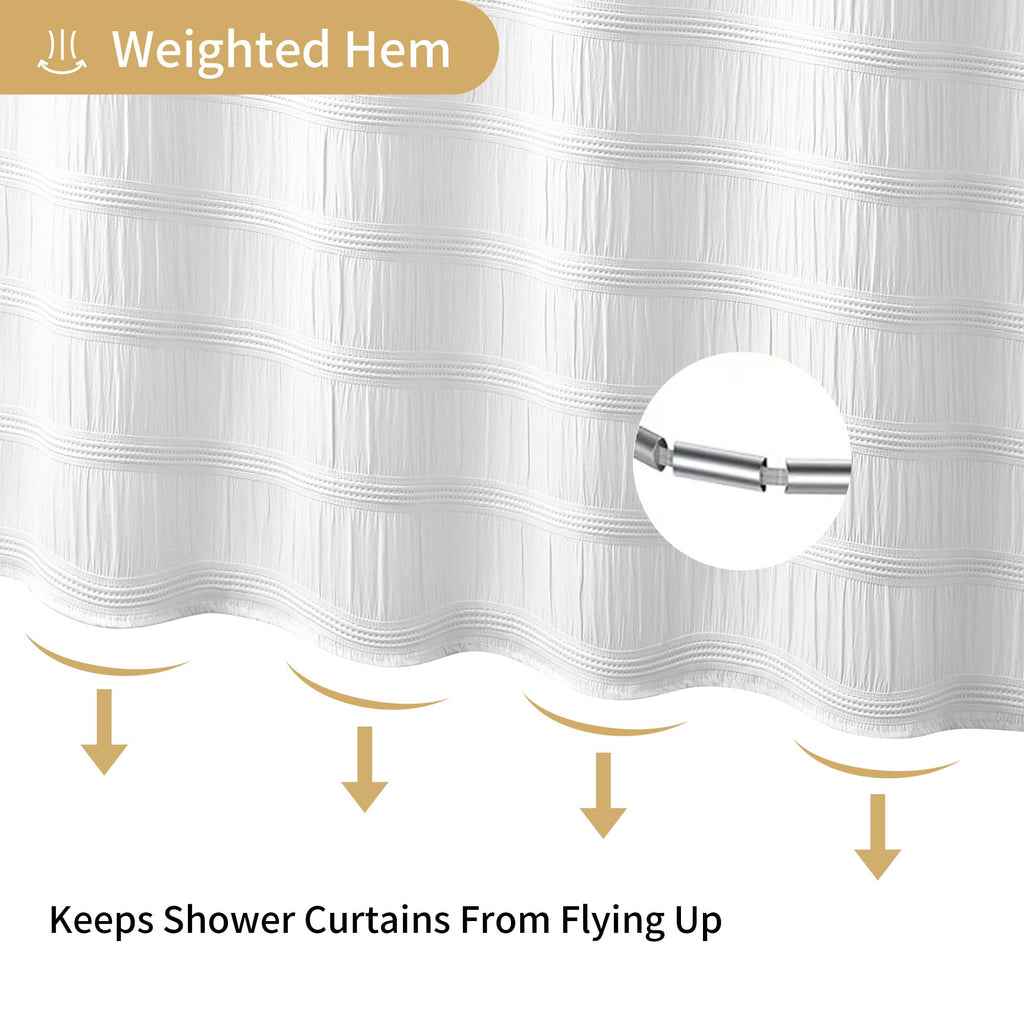 Lameirose White Shower Curtain Fabric, White Textured Shower Curtain Boho Cotton Blend Striped Waffle Shower Curtains for Bathroom 72 x 72
