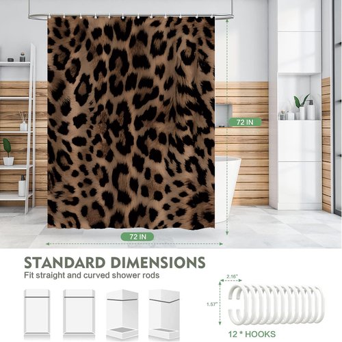 Emwnodti Sexy Leopard Print Shower Curtain，Wild Animal Cheetah Print Brown Black Fur Bathroom Accessory Set，Polyester Fabric Waterproof Bath Curtain 72x72 Inch with 12 Hooks