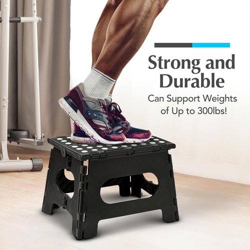 Handy Laundry Step Stool - Lightweight & Sturdy for Adults and Kids - Easy One Flip Open - Black, 8 Inch