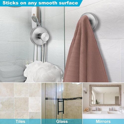 Brushed Silver Suction Cup Hooks by [Brand Name] - Durable Towel & Loofah Holders for Bathroom & Kitchen | 15 lbs Capacity (2 Pack)