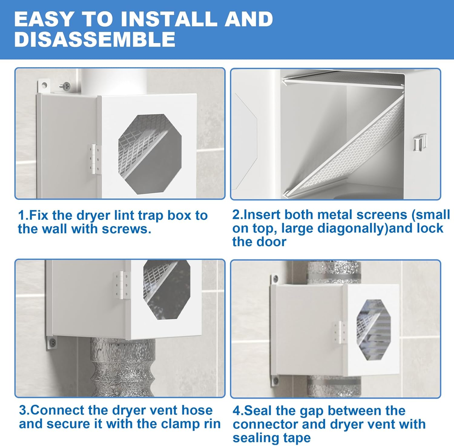 Upgraded Metal Dryer Duct | 4-Inch Indoor Vent Kit with Hose Clamps, Mesh Tape & Cleaning Brush
