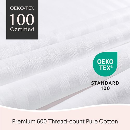 FAUNNA 600TC Cotton Pillow Protectors - Hotel Grade, Oeko-TEX Certified, Standard Size (20x26), 4 Pack | White