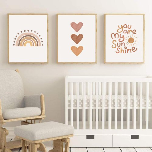 PUYIQARE You Are My Sunshine Canvas Wall Art Heart Rainbow Nursery Art Print Boho Wall Art Prints for Girls Room Decor Boho Sunshine Nursery Decor for Baby Kids Room Decor Unframed