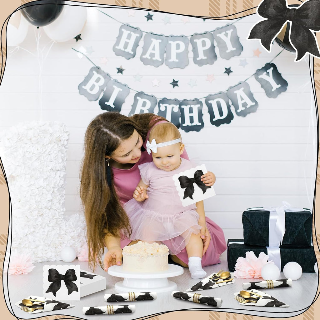 Skyygemm Black Bow Napkins - 150 Pcs Disposable Party Supplies for Bachelorette & Bridal Showers