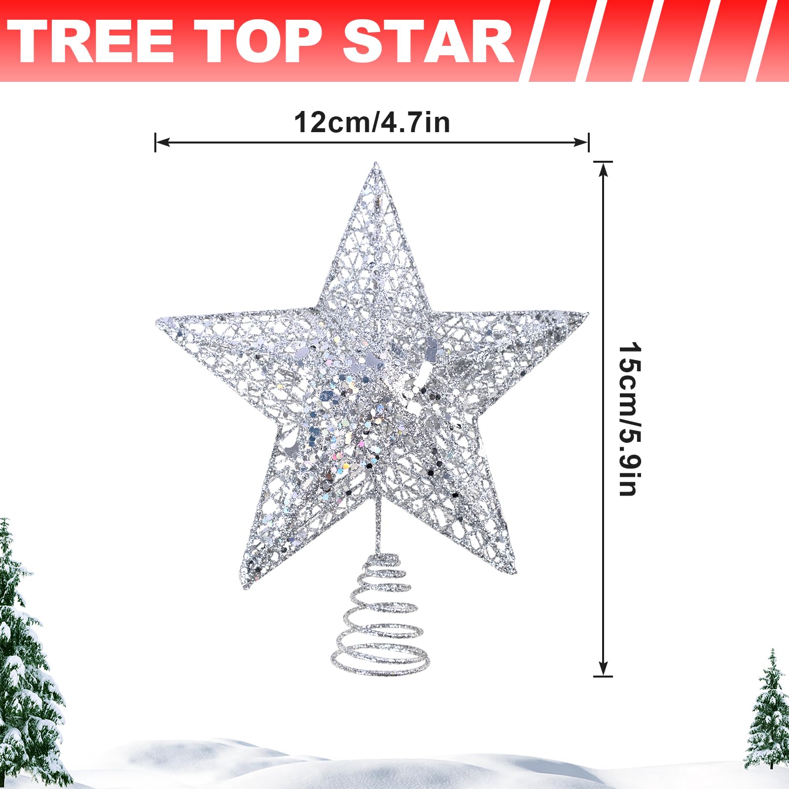 6 Inch Mini Silver Christmas Tree Star Christmas Tree Topper Small Star for Christmas Tree Metal Glitter Xmas Tree Topper for 3 4 ft Tree Pencil Christmas Trees Decorations