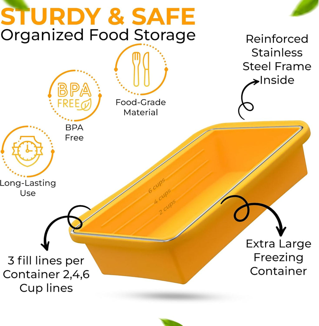Skiennix Large Silicone Freezer Containers - 6 Cup BPA-Free Food Storage for Soup & Leftovers