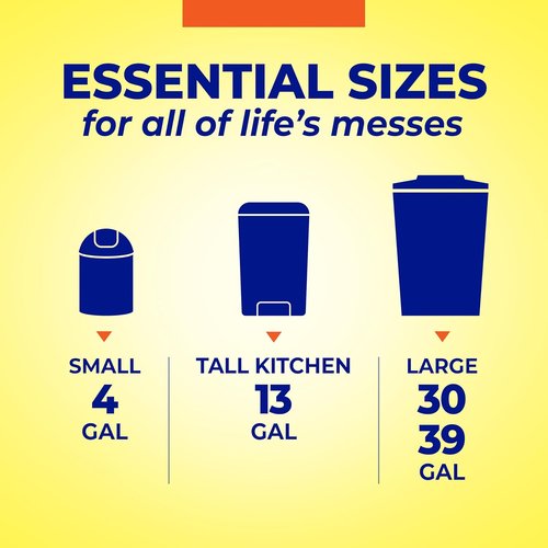 Hefty Essentials 13 Gallon Kitchen Trash Bags - 45 Count Tall Unscented, Easy Tie & Lift, White