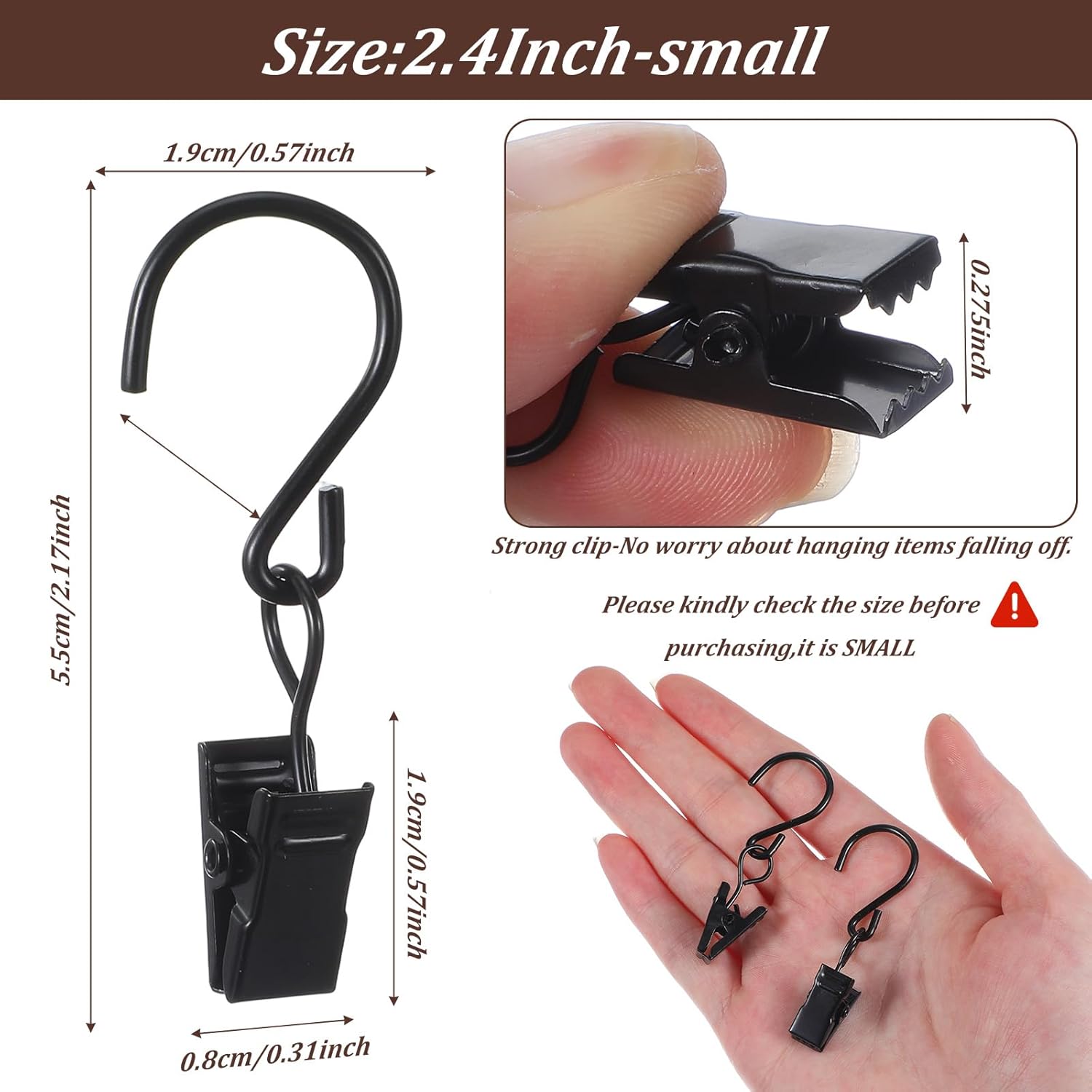 Ouligay Heavy Duty S Hook Curtain Clips - 20 PCS Metal Hangers for Holiday Lights & Crafts | 2.17 Inch Black