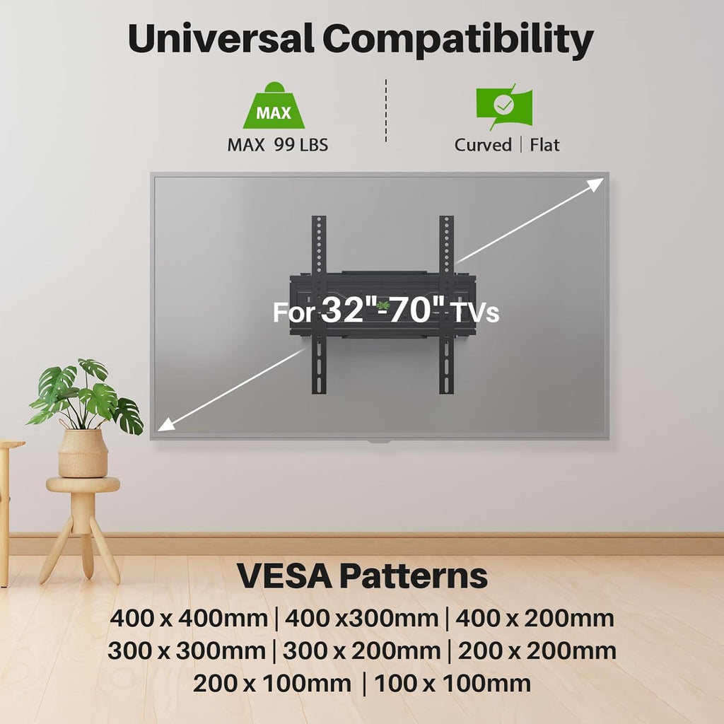 USX MOUNT Full Motion TV Wall Mount - Fits 32-70 Inch TVs Up to 99 lbs | Low Profile Tilt Design