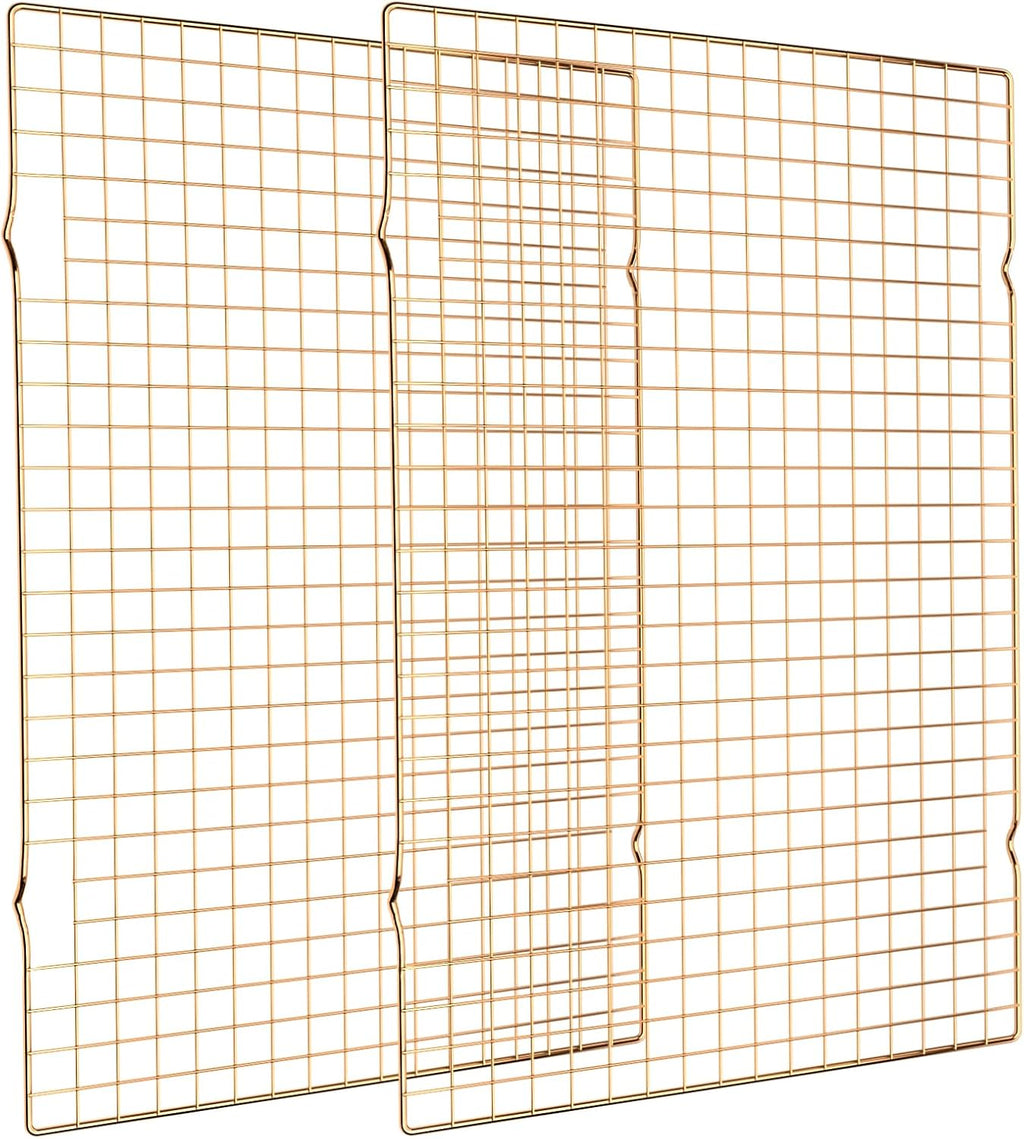 Skiennix Cooling Rack - 2-Pack 16x10 Inches Thick Wire Baking Rack for Oven Safe Cooking | Gold