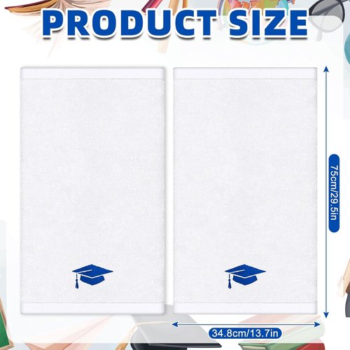 FYSUIMU Graduation Hand Towels - Embroidered Cotton Bath Towels | Blue Diploma Cap Design, 29.5 x 13.7 Inch