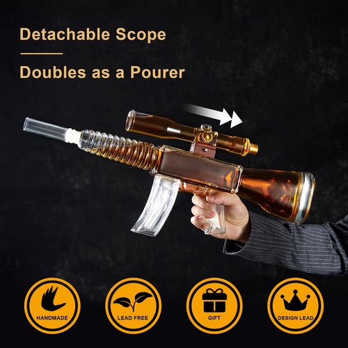 Gun Whiskey Decanter Set with Telescope - AR Rifle Limited Edition, Cool Birthday Gifts for Men Dad, 800ML Liquor Dispenser for Home Bar, Bourbon, Alchohol, Retirement Military Drinking Present
