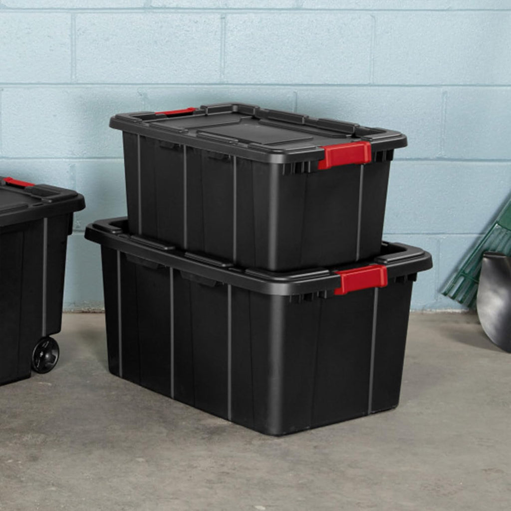 Sterilite 6-Pack Industrial Tote | Heavy-Duty 15 Gallon Plastic Storage Bins with Lids - Black