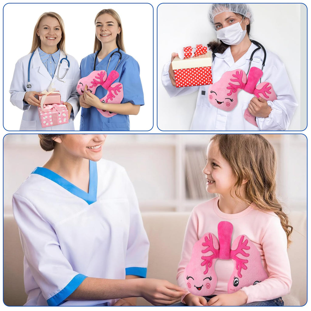 RoundFunny Soft Breathing Stuffed Animal Respiratory Therapist Gifts Pink Plush Lung Toy Organ Pillow Cute Anatomical Science Medical Gift Plush Lung Cancer Awareness Products, 10 x 9 x 2 Inch