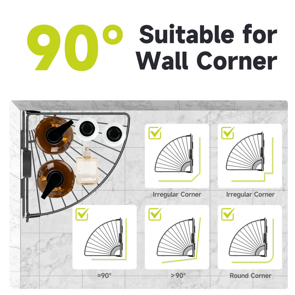 BANGMANG Shower Caddy Suction Cup, 2 Pack Suction Shower Shelf, NO-Drilling Bathroom Holder, Rustproof Bathroom Organizer for 90° Wall Corner, Black