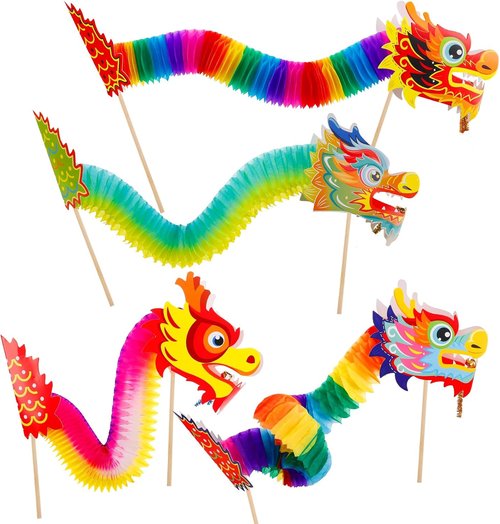 Chinese New Year Paper Dragon Decorations by [Brand Name] - 3D Hanging Garland & Handheld Toys | 8 Pcs Set