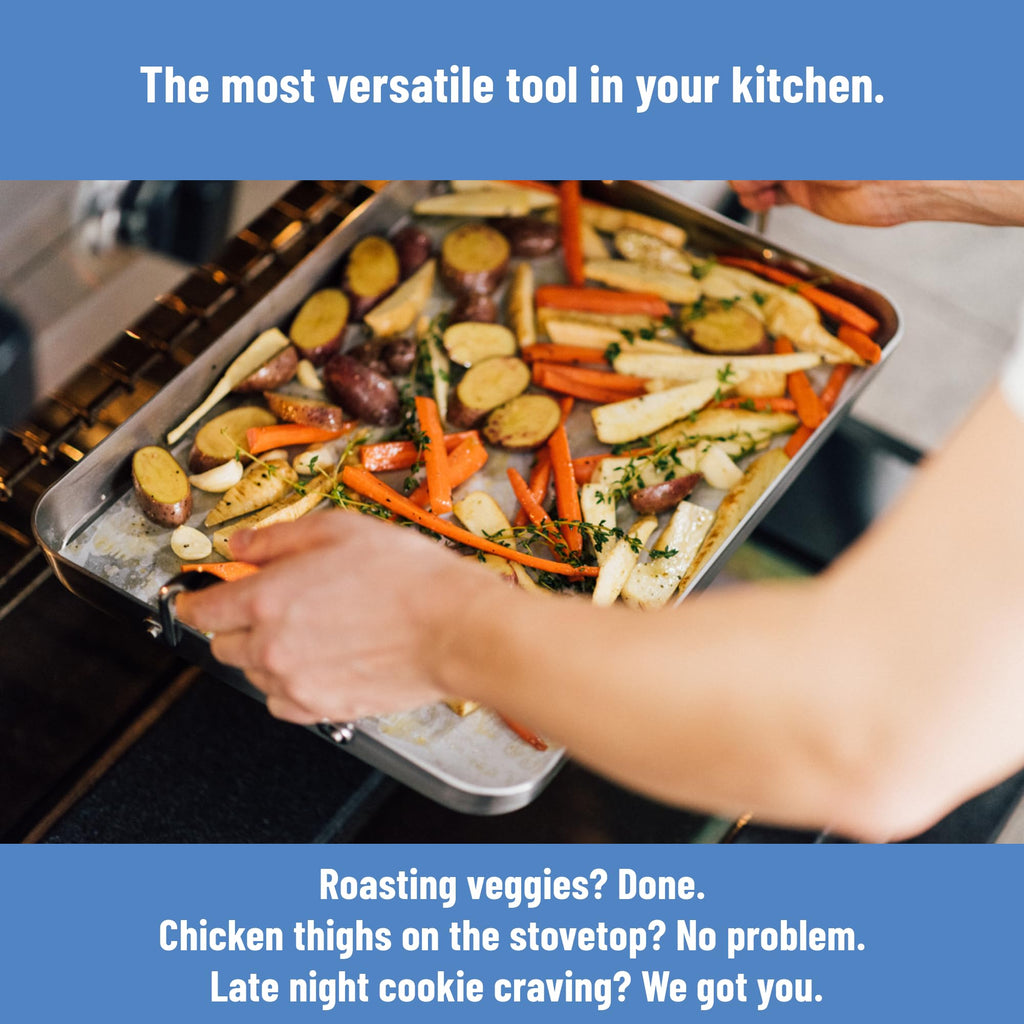 Misen Stainless Steel Roasting Pan with Handles - Versatile 5-Ply Design, Easy Grip Handles, Multi-Functional Cooking, Ideal for Baking, Searing, & Roasting, Superior Heat Conduction, Premium - 9"