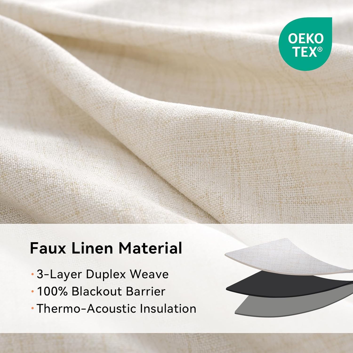 Skiennix 100% Blackout Linen Curtains - Thermal Insulated Drapes for Bedroom & Living Room | 50" W x 84" L, 2 Panels