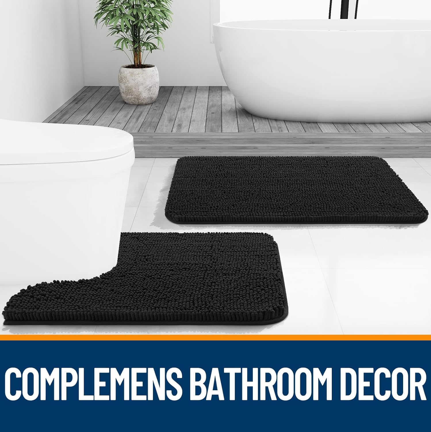 OLANLY Large Bathroom Rugs - Extra Soft Chenille Bath Mats | Quick Dry & Machine Washable, 40x24, Black