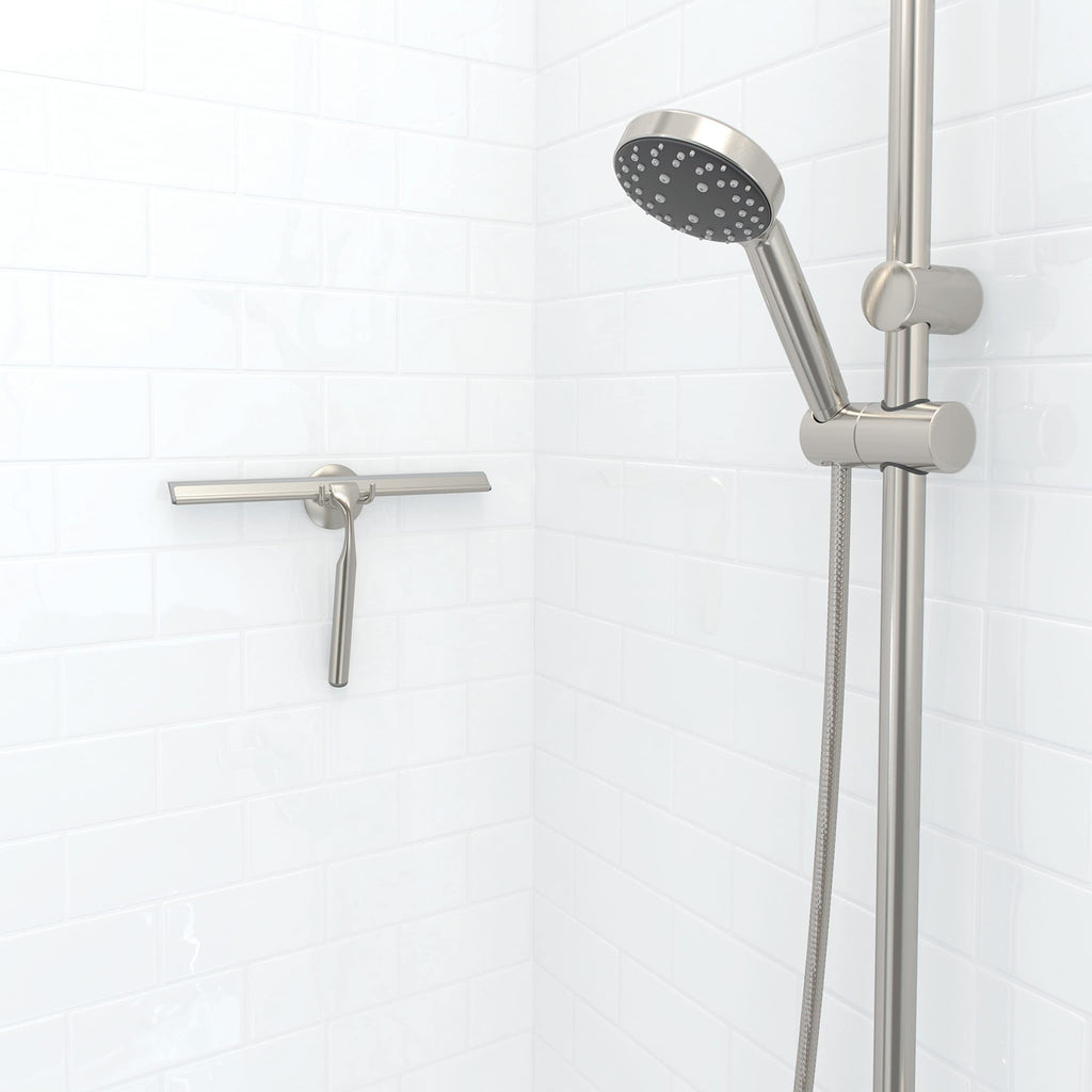 Better Living Deluxe XL Shower Squeegee, Multi-Purpose Silicone Squeegee Blade with Storage Hook, Rust-Proof Heavy Duty Window, Glass, Shower Scrubber, Windshield Wiper, 12", Brushed Nickel