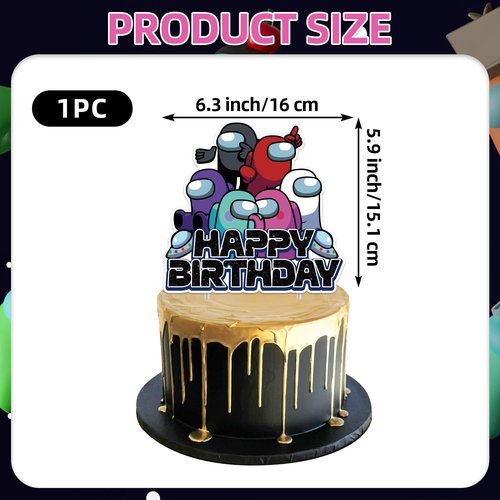 25Pcs Among Game Birthday Party Supplies Pack Includes 1 Cake Topper 24 Cupcake Toppers for Among Game Party Supplies