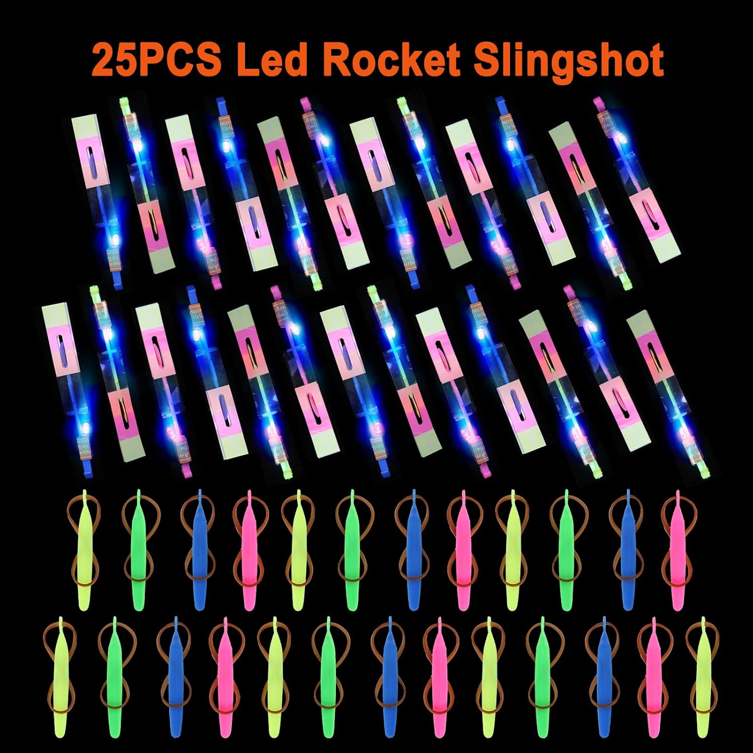 **LPVOQPTH LED Flying Toy Set - 25 Slingshot Glow Helicopters for Outdoor Fun | Glow in the Dark Party Favors for Kids (Ages 4-12)**