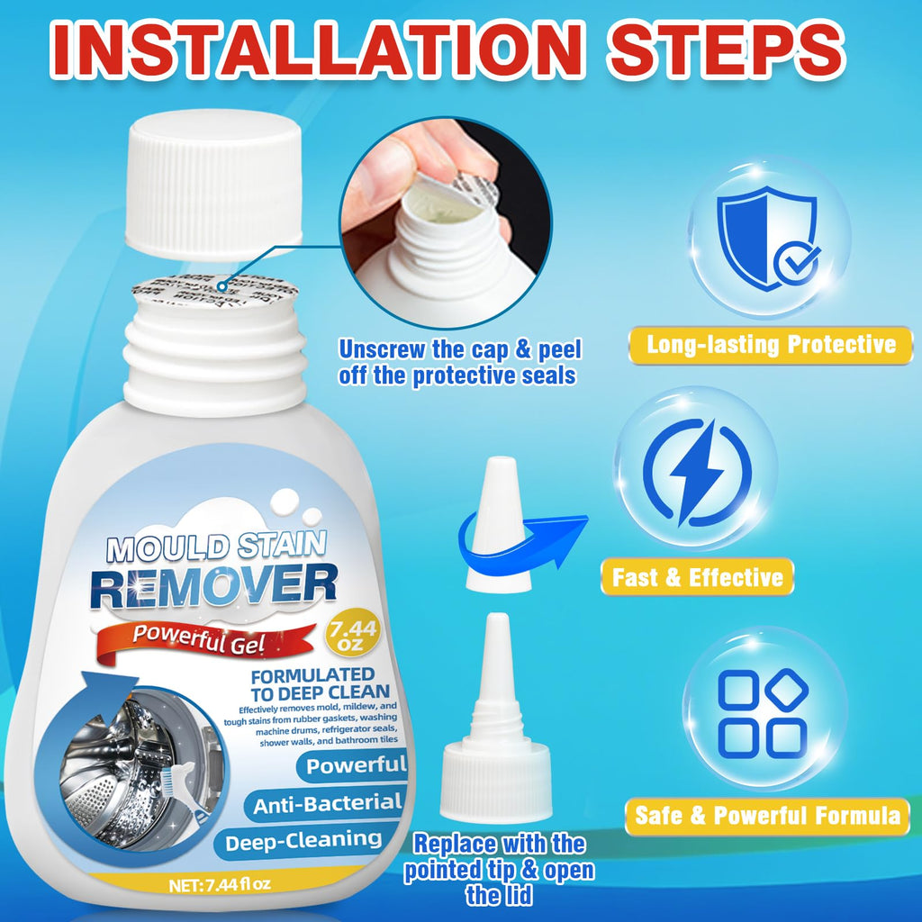 Melanther Mold Remover Gel – Effective Washing Machine Cleaner for Gasket, Mold Stain Remover Gel for Bathroom, Grout, Tile, Shower, Sink, Caulk - All-Purpose Household Cleaner Gel