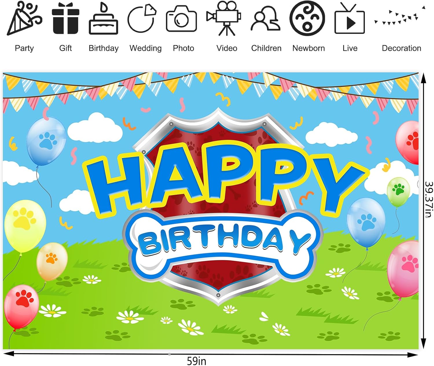 Skiennix 5x3ft Cartoon Dog Theme Backdrop - Perfect Photography Background for Kids' Birthday Parties