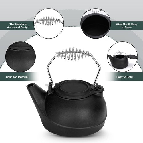 Gtongoko Wood Stove Steamer 3 Quart Cast Iron Humidifier Kettle for Wood Stove, Fireplace Steamer Humidifier with Wide Mouth, Cool-Touch Handle, Home Indoor Decorative Black