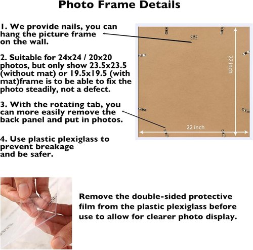 JCJMY 24x24 Picture Frame - White with 20x20 Mat | Display 20x20 Photos or 24x24 Without Mat