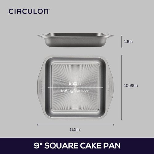 Circulon 51135 Nonstick Baking Pan - 9 Inch Square Cake Pan in Gray for Effortless Baking