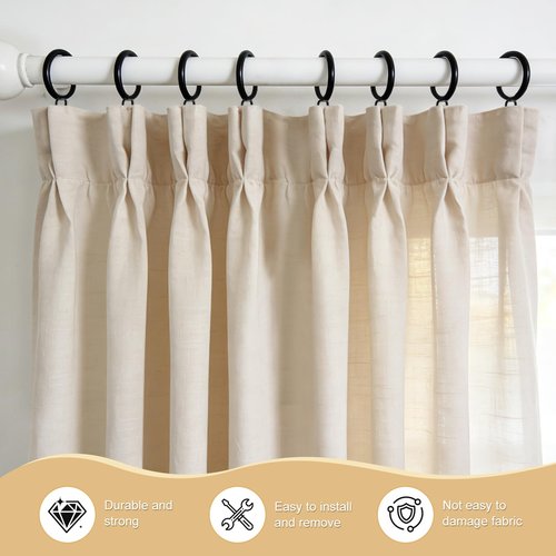 1.25 Inch Curtain Rings with Hooks, 30 Pack Black Metal Drapery Rings with Pins Hooks for Window Door Bathroom Shower Curtain