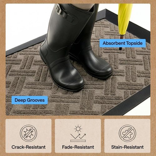 GORILLA GRIP Waterproof All-Season Doormat - 72x24 Natural Rubber, Stain & Fade Resistant, Easy Clean Taupe