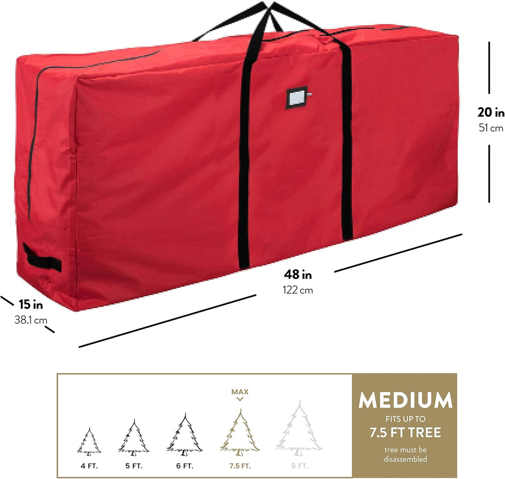 ZOBER Christmas Tree Storage Bag | 600D Oxford Fabric - Waterproof & Tear-Proof for 7.5 Ft Trees - Durable Handles & Card Slot - Red